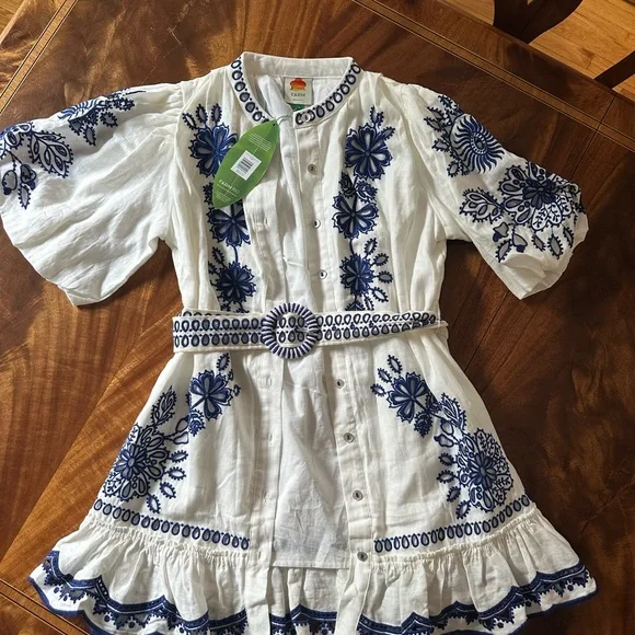 green emerald velvet dress Farm Rio Coconut Tree Embroidered Mini Dress | Off White | Size L main image 0